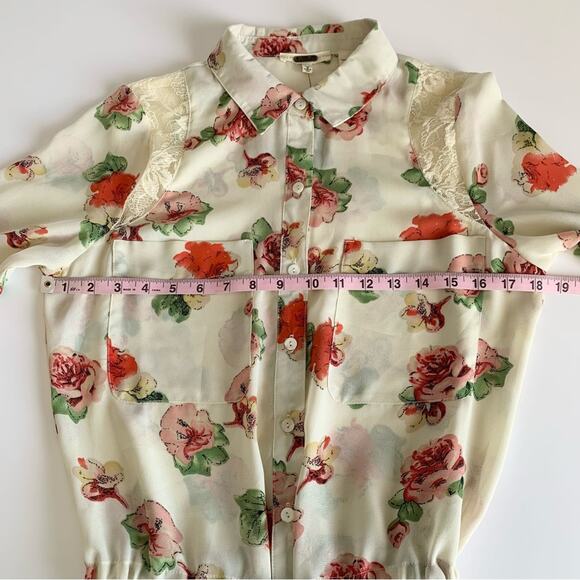 Miss Me Y2K Cream Floral Lightweight Boho Summer Tunic Blouse Top Small - Picture 6 of 11